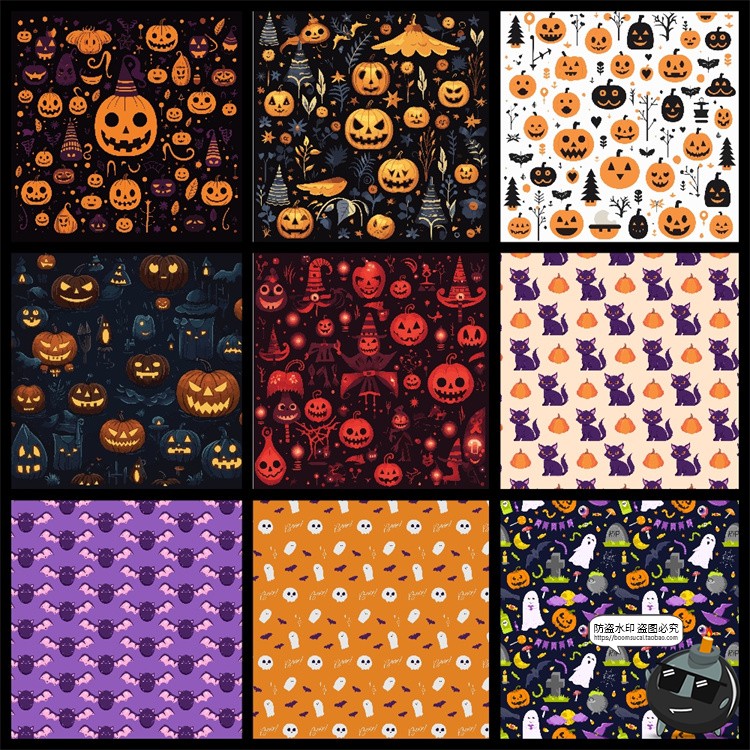图片[8]-可爱卡通南瓜幽灵骷髅鬼怪万圣节主题无缝图案平铺AI矢量图片素材-设计猿