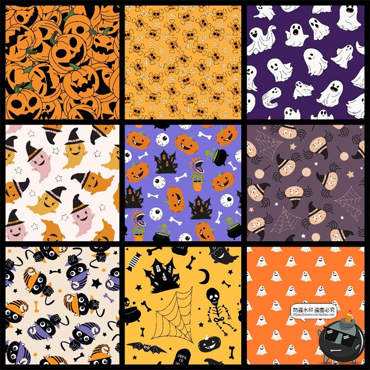 图片[9]-可爱卡通南瓜幽灵骷髅鬼怪万圣节主题无缝图案平铺AI矢量图片素材-设计猿