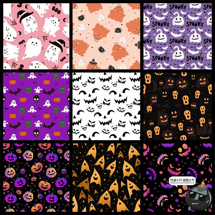 图片[10]-可爱卡通南瓜幽灵骷髅鬼怪万圣节主题无缝图案平铺AI矢量图片素材-设计猿