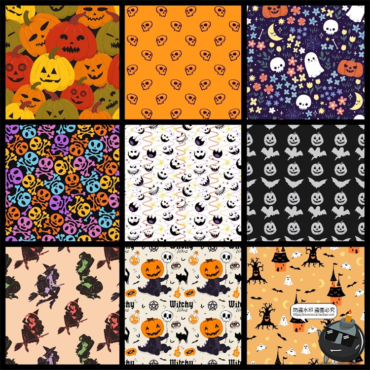 图片[11]-可爱卡通南瓜幽灵骷髅鬼怪万圣节主题无缝图案平铺AI矢量图片素材-设计猿