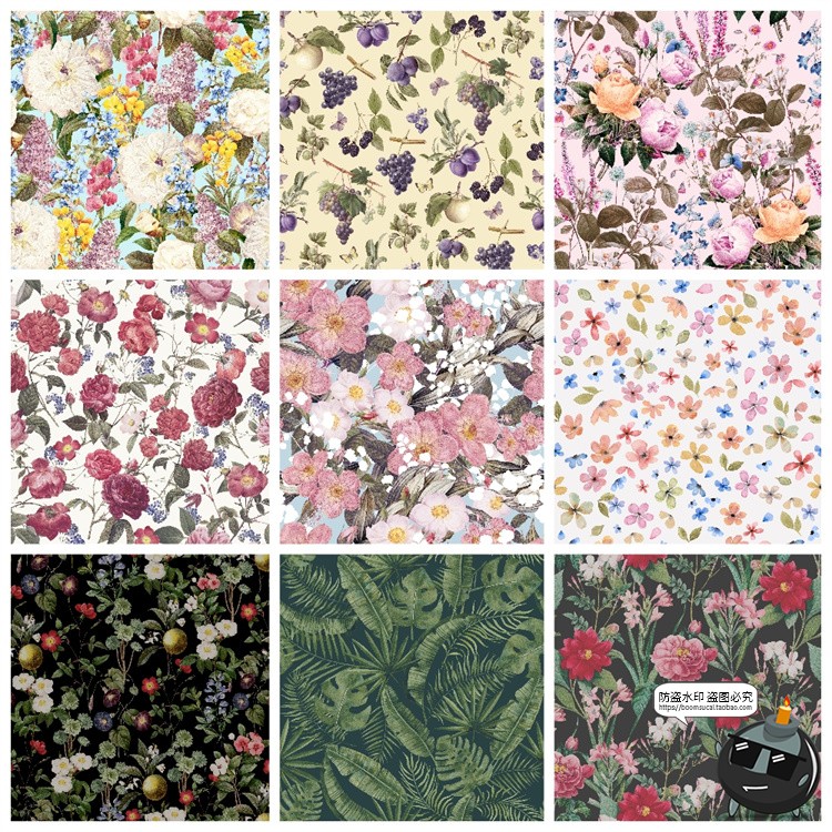 图片[2]-精美手绘复古花卉植物插画无缝图案底纹背景JPG高清PNG手账素材-设计猿