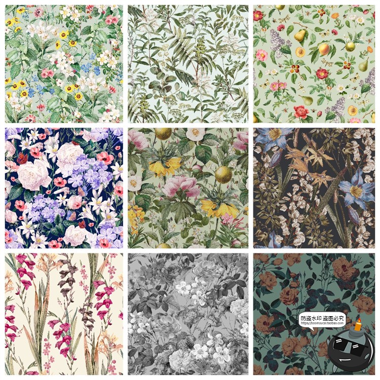 图片[3]-精美手绘复古花卉植物插画无缝图案底纹背景JPG高清PNG手账素材-设计猿