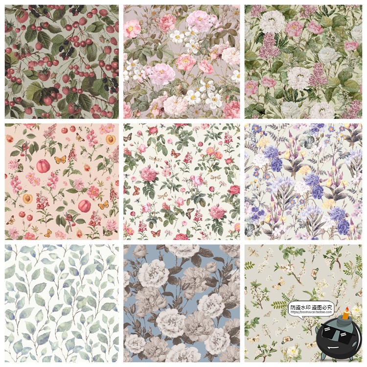 图片[5]-精美手绘复古花卉植物插画无缝图案底纹背景JPG高清PNG手账素材-设计猿