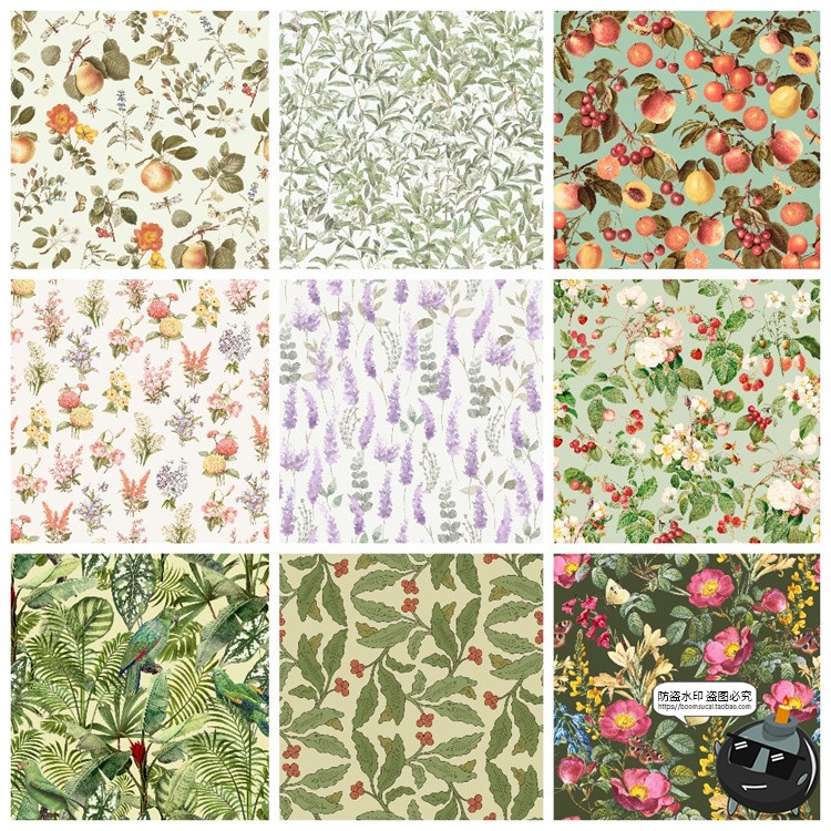 图片[6]-精美手绘复古花卉植物插画无缝图案底纹背景JPG高清PNG手账素材-设计猿