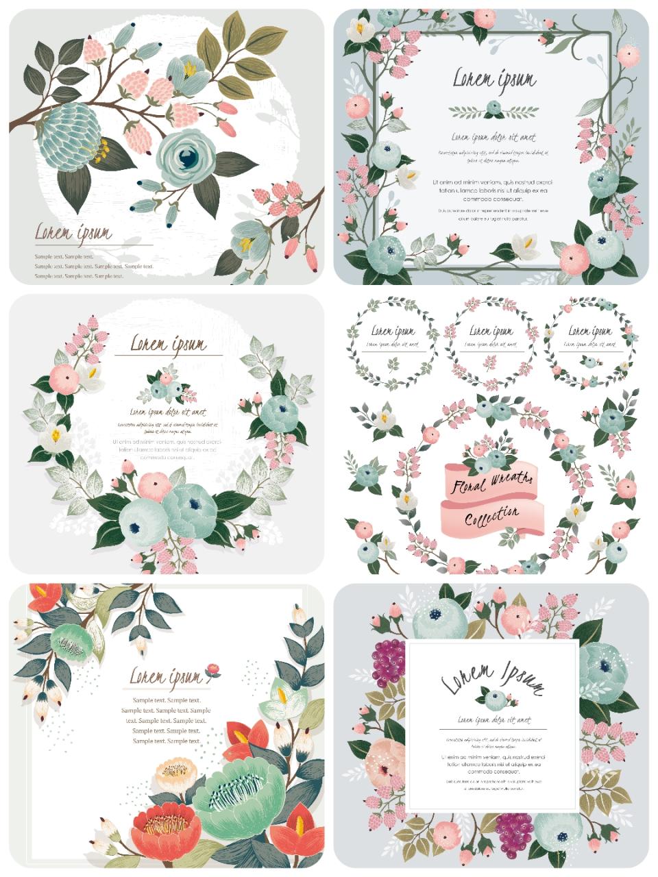 图片[1]-唯美花卉鲜花邀请函卡片边框图案背景婚庆国外插画花纹AI矢量素材-设计猿