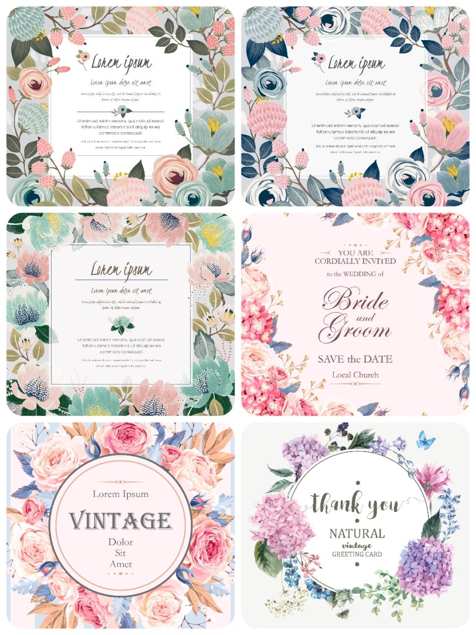 图片[2]-唯美花卉鲜花邀请函卡片边框图案背景婚庆国外插画花纹AI矢量素材-设计猿