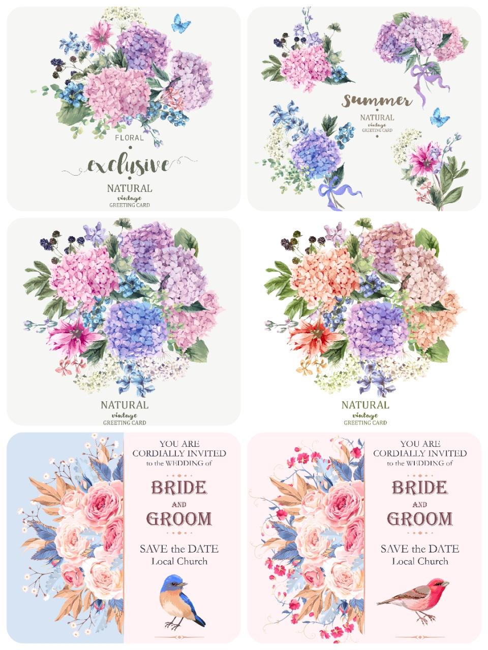 图片[3]-唯美花卉鲜花邀请函卡片边框图案背景婚庆国外插画花纹AI矢量素材-设计猿