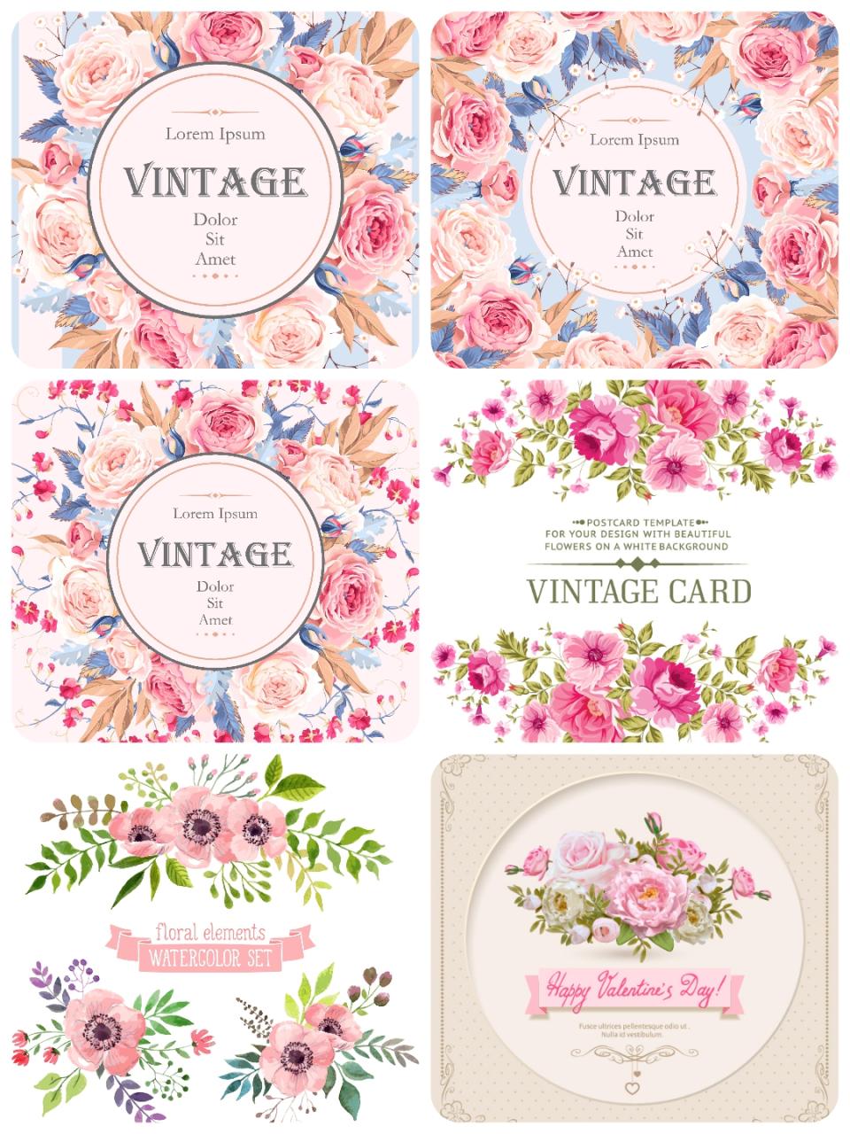 图片[4]-唯美花卉鲜花邀请函卡片边框图案背景婚庆国外插画花纹AI矢量素材-设计猿