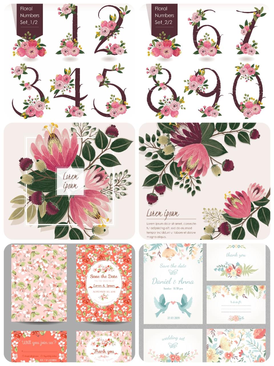 图片[5]-唯美花卉鲜花邀请函卡片边框图案背景婚庆国外插画花纹AI矢量素材-设计猿