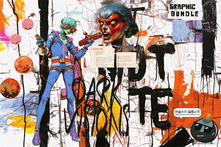 图片[10]-复古Y2K迷幻主义拼贴艺术恐怖奇幻科幻街头涂鸦剪贴画PNG免抠素材-设计猿