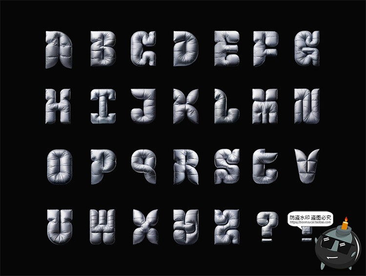 图片[2]-羽绒充气膨胀气垫3D泡泡英文字母符号PNG免抠图片手账美工ps素材-设计猿