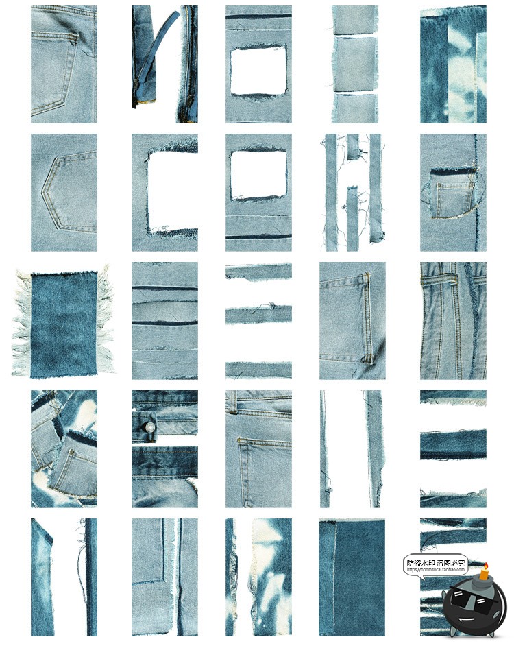 图片[2]-复古做旧牛仔裤布料面料细节局部拼贴背景手账美工PNG免抠图素材-设计猿