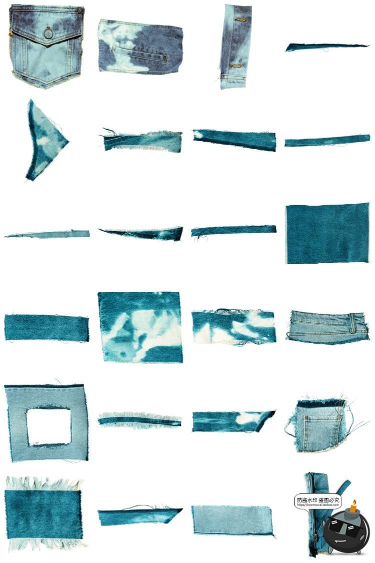 图片[3]-复古做旧牛仔裤布料面料细节局部拼贴背景手账美工PNG免抠图素材-设计猿