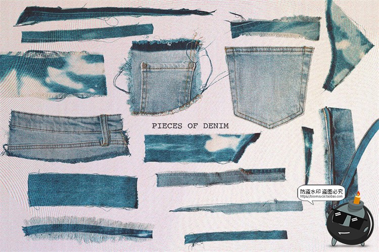 图片[9]-复古做旧牛仔裤布料面料细节局部拼贴背景手账美工PNG免抠图素材-设计猿