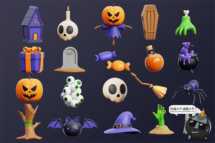 图片[2]-万圣节3D儿童卡通南瓜灯幽灵魔法蜘蛛诡异icon图标PNG免抠图素材-设计猿
