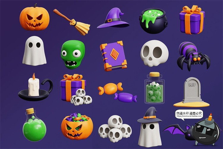 图片[3]-万圣节3D儿童卡通南瓜灯幽灵魔法蜘蛛诡异icon图标PNG免抠图素材-设计猿