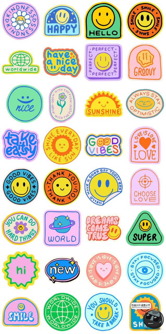 图片[1]-趣味手绘潮流Y2K卡通贴纸标签印花图案AI矢量PNG免抠美工手账素材-设计猿