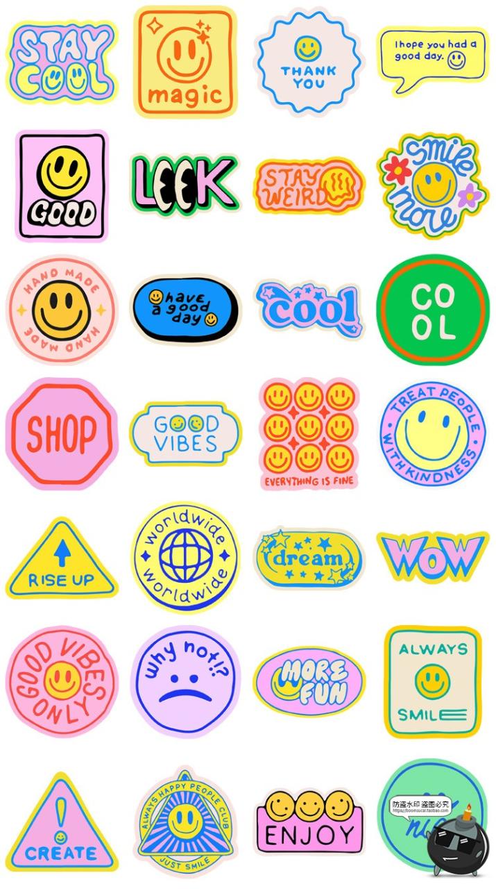 图片[2]-趣味手绘潮流Y2K卡通贴纸标签印花图案AI矢量PNG免抠美工手账素材-设计猿