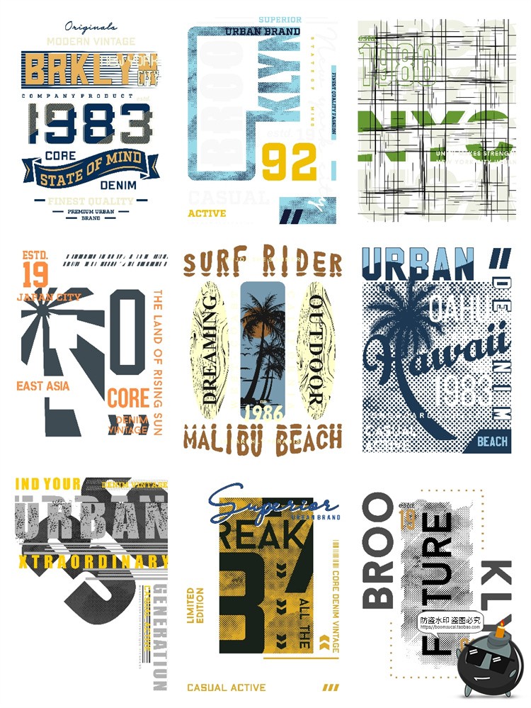 图片[1]-潮流美式复古经典英文字母排版T恤数码印花图案PNG免抠AI矢量素材-设计猿