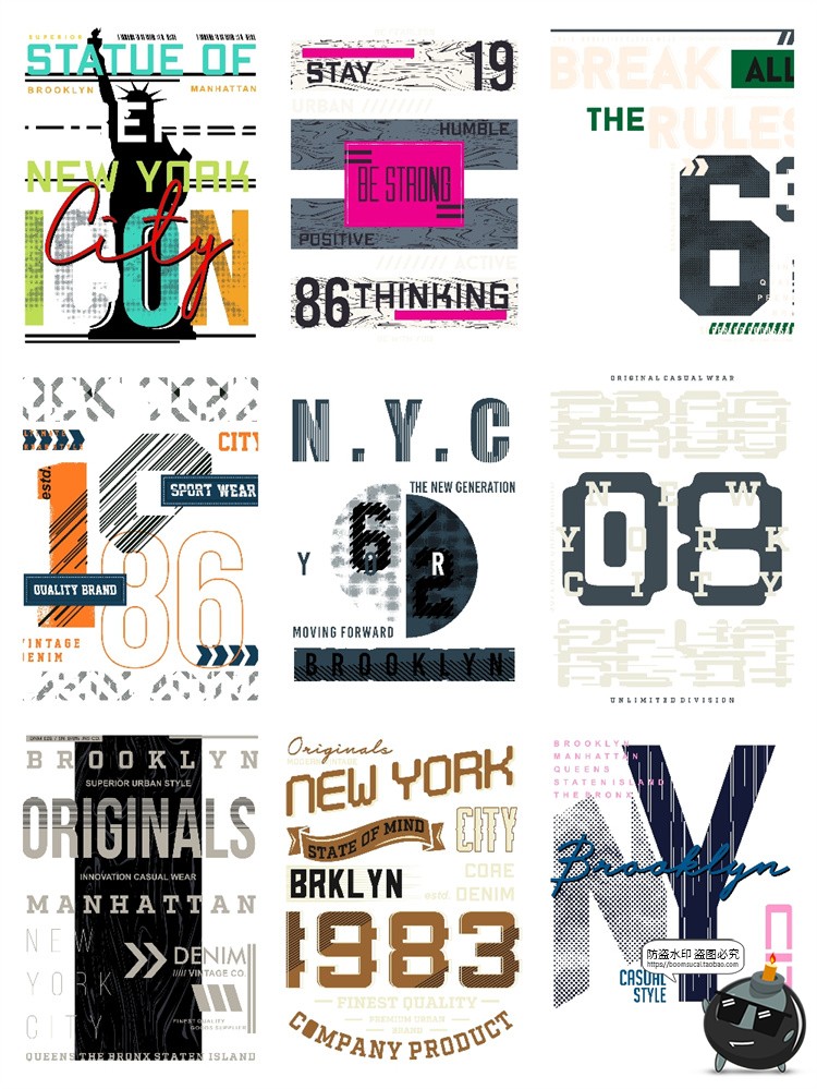 图片[2]-潮流美式复古经典英文字母排版T恤数码印花图案PNG免抠AI矢量素材-设计猿