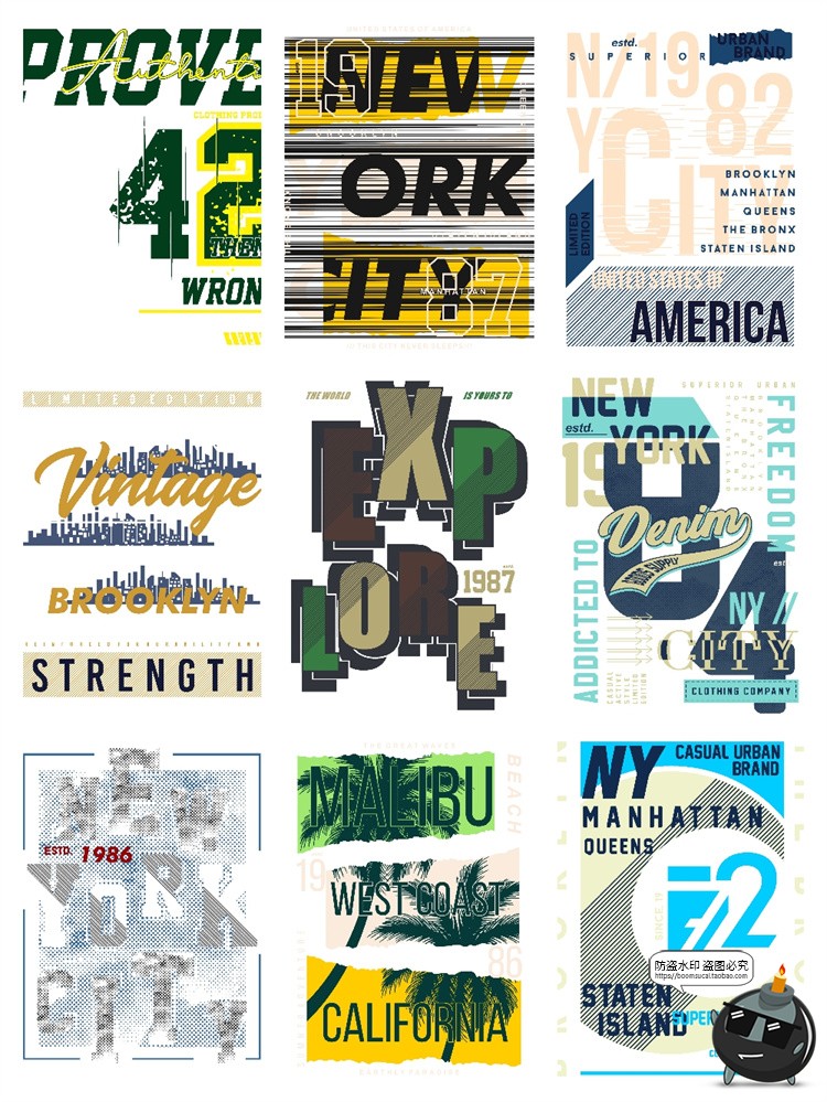 图片[3]-潮流美式复古经典英文字母排版T恤数码印花图案PNG免抠AI矢量素材-设计猿