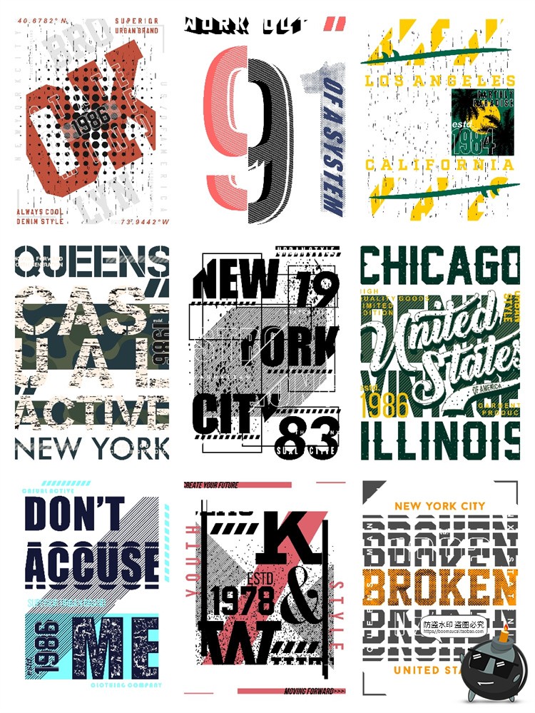 图片[4]-潮流美式复古经典英文字母排版T恤数码印花图案PNG免抠AI矢量素材-设计猿