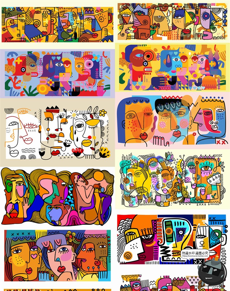 图片[1]-抽象派夸张艺术涂鸦色块人像插画印花挂画装饰画芯AI矢量设计素材-设计猿
