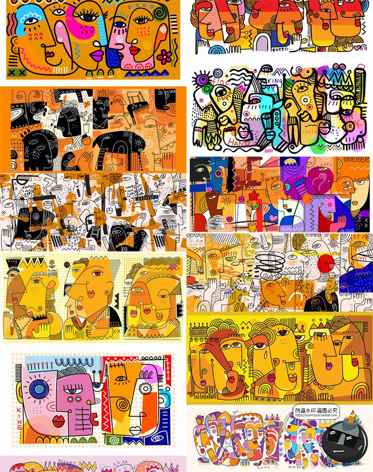 图片[2]-抽象派夸张艺术涂鸦色块人像插画印花挂画装饰画芯AI矢量设计素材-设计猿