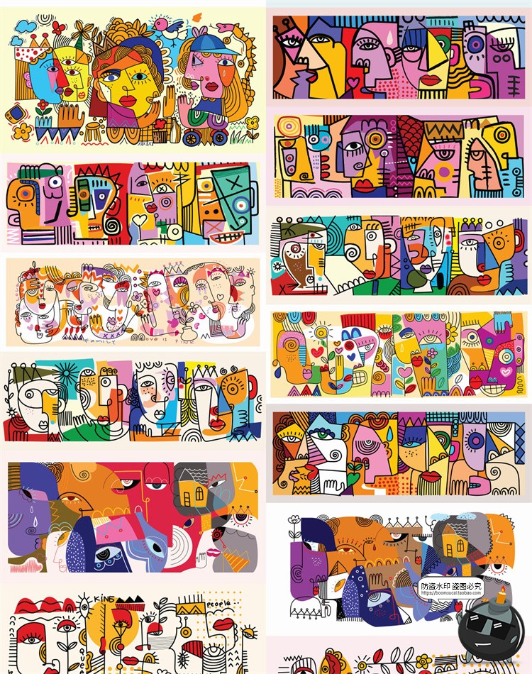图片[4]-抽象派夸张艺术涂鸦色块人像插画印花挂画装饰画芯AI矢量设计素材-设计猿