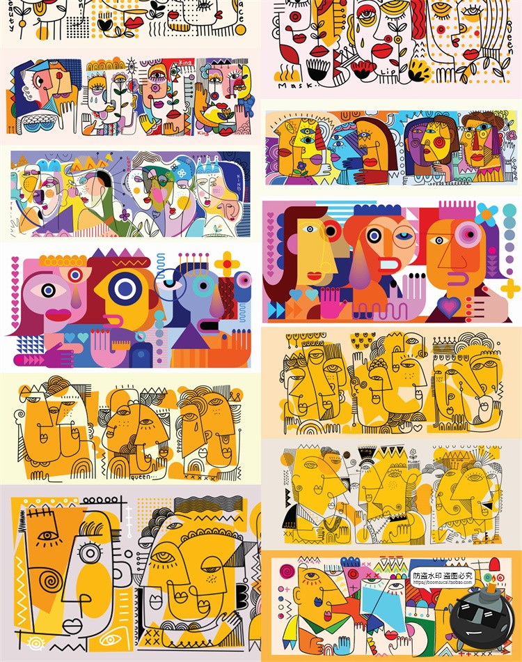 图片[5]-抽象派夸张艺术涂鸦色块人像插画印花挂画装饰画芯AI矢量设计素材-设计猿