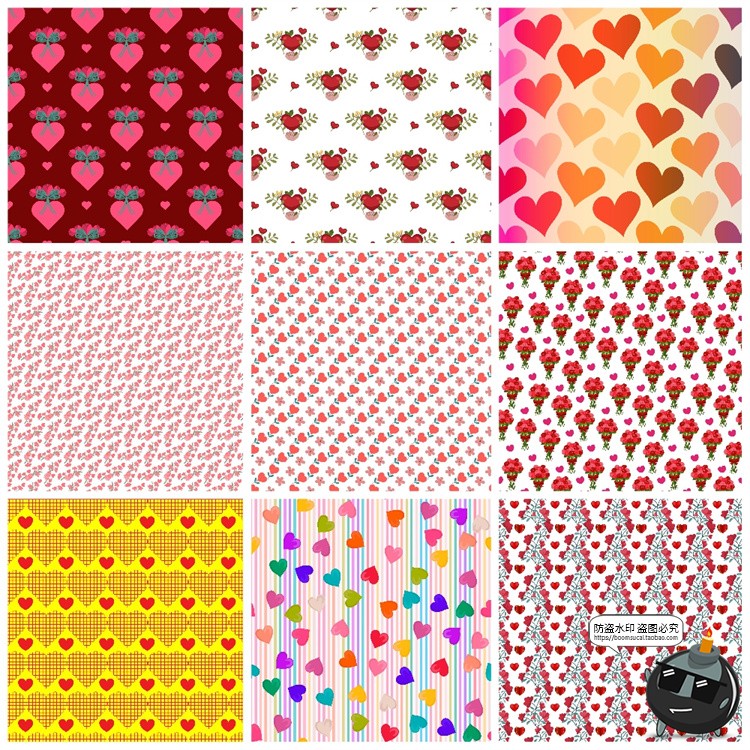 图片[1]-情人节爱情桃心甜蜜爱心红心无缝装饰图案底纹背景AI矢量JPG素材-设计猿