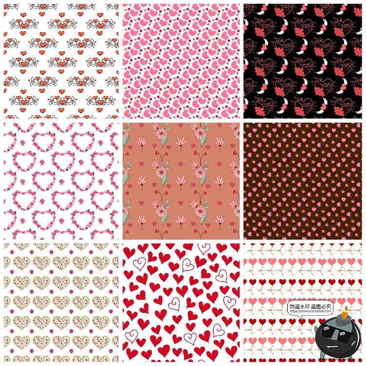 图片[3]-情人节爱情桃心甜蜜爱心红心无缝装饰图案底纹背景AI矢量JPG素材-设计猿