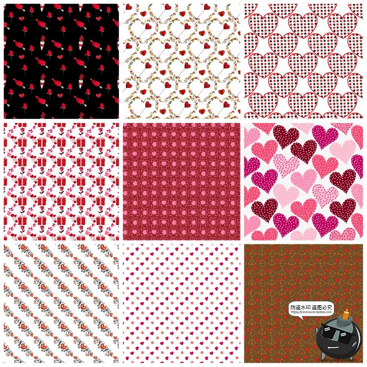 图片[5]-情人节爱情桃心甜蜜爱心红心无缝装饰图案底纹背景AI矢量JPG素材-设计猿