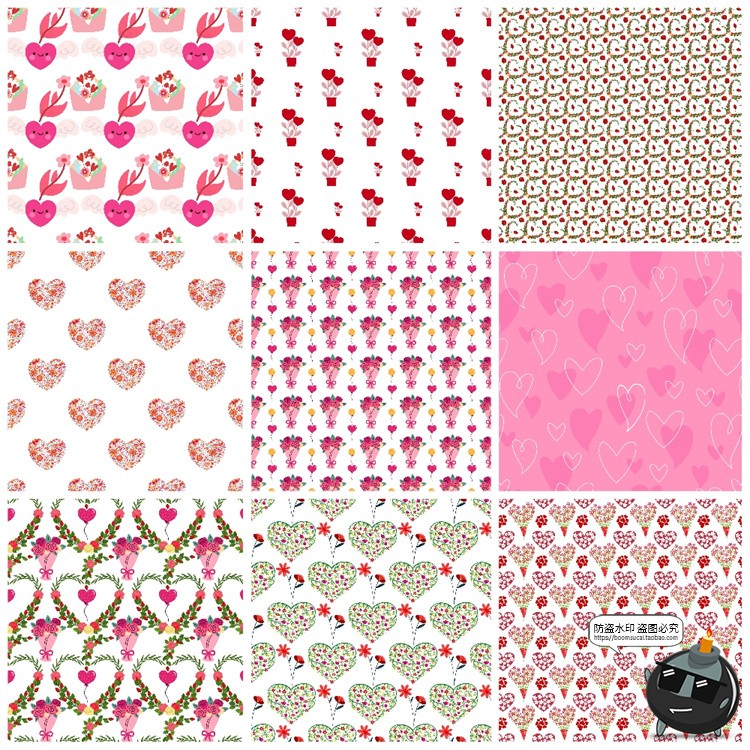 图片[6]-情人节爱情桃心甜蜜爱心红心无缝装饰图案底纹背景AI矢量JPG素材-设计猿