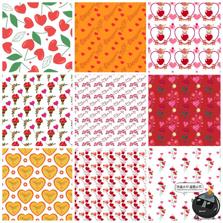 图片[10]-情人节爱情桃心甜蜜爱心红心无缝装饰图案底纹背景AI矢量JPG素材-设计猿