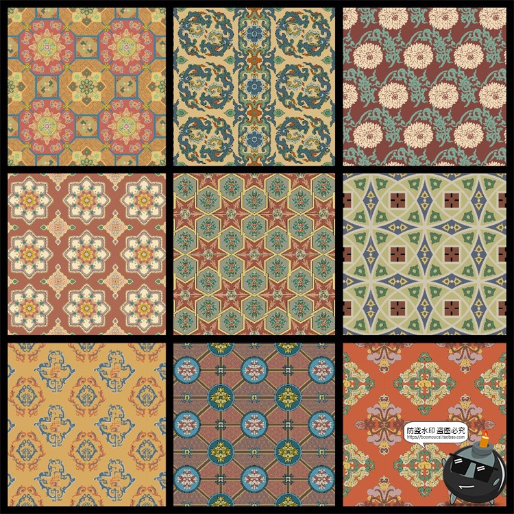 图片[2]-传统中式古典无缝拼接装饰纹样古风底纹背景AI矢量JPG图片素材-设计猿