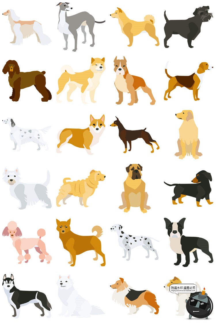 图片[2]-手绘可爱卡通狗狗金毛泰迪斗牛名犬宠物狗插画AI矢量PNG免抠素材-设计猿