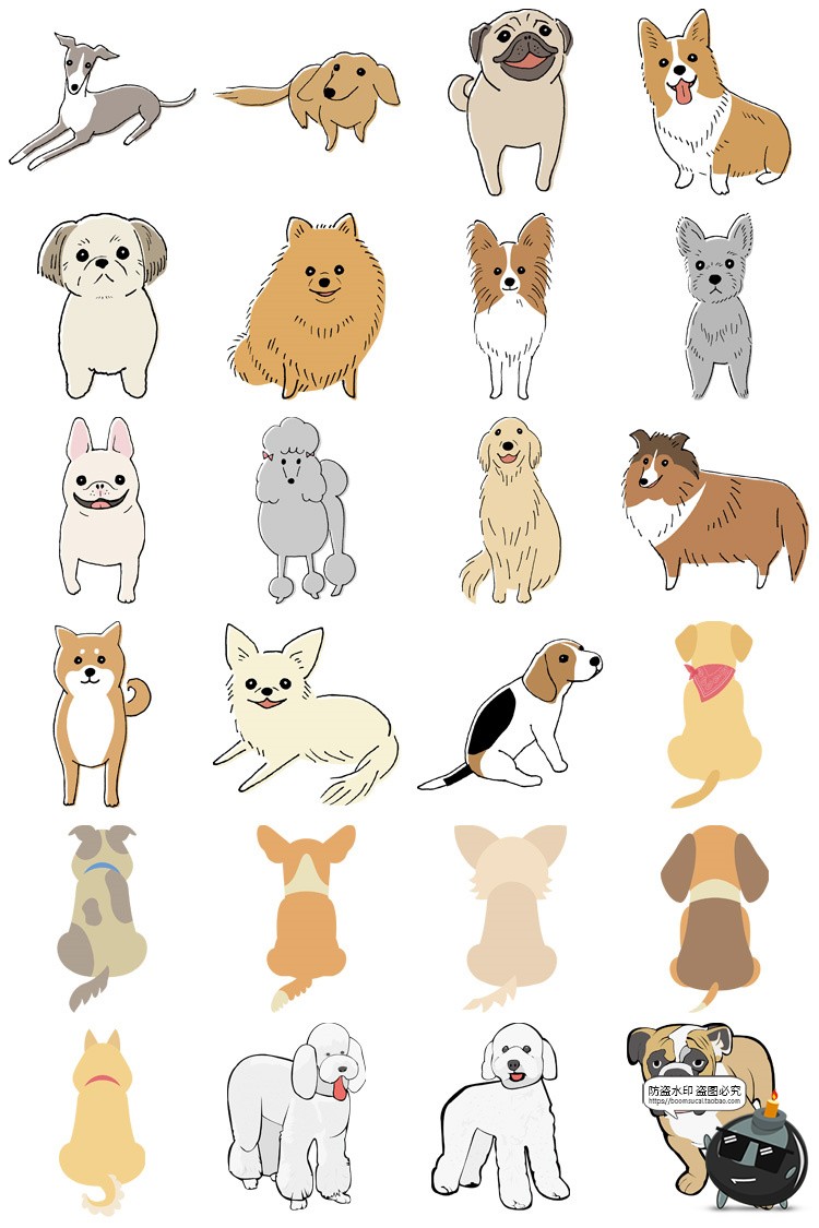 图片[3]-手绘可爱卡通狗狗金毛泰迪斗牛名犬宠物狗插画AI矢量PNG免抠素材-设计猿