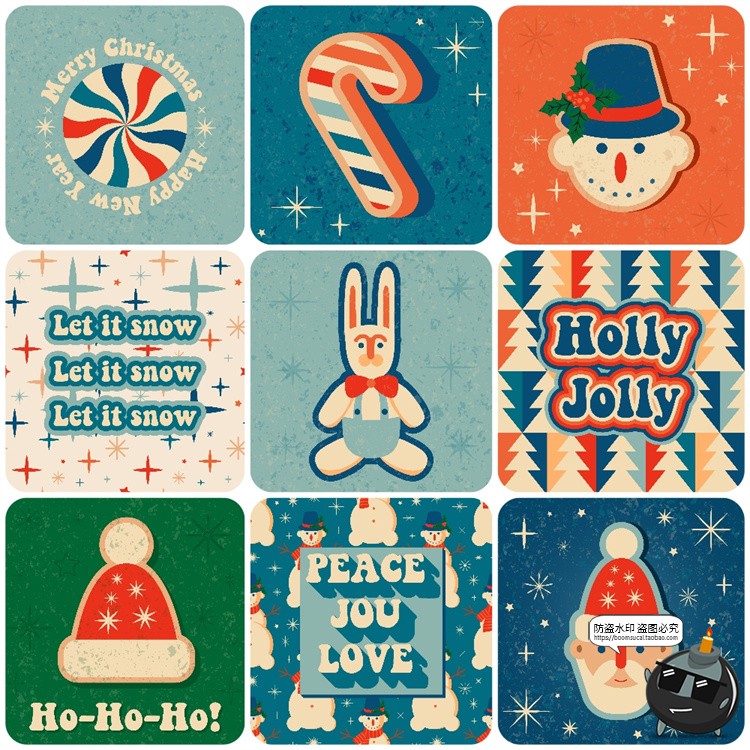 图片[2]-复古配色Y2K卡通圣诞节主题贺卡海报无缝图案AI矢量美工素材合集-设计猿