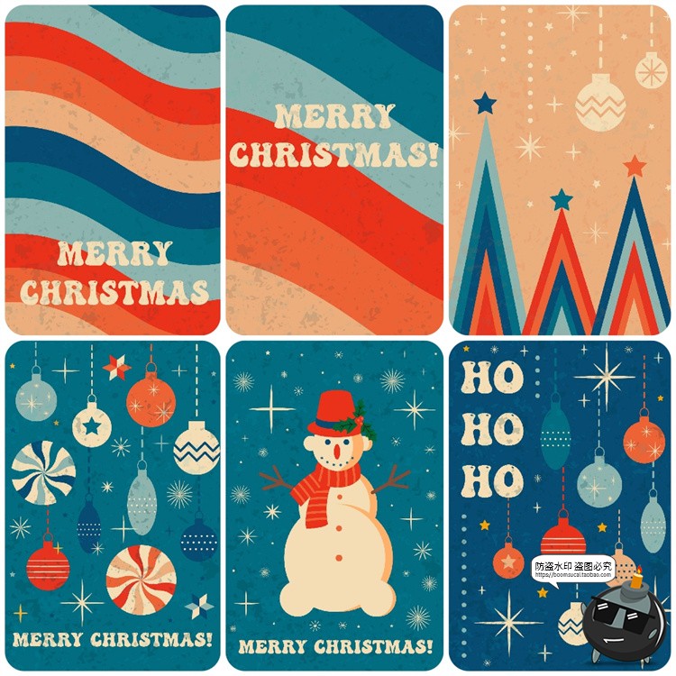 图片[5]-复古配色Y2K卡通圣诞节主题贺卡海报无缝图案AI矢量美工素材合集-设计猿