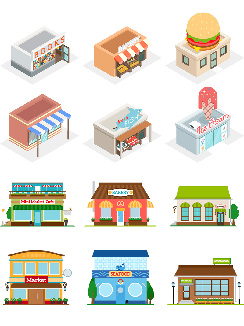 图片[2]-卡通房子房屋甜品咖啡面包宠物披萨商店图案PNG免扣AI矢量素材-设计猿