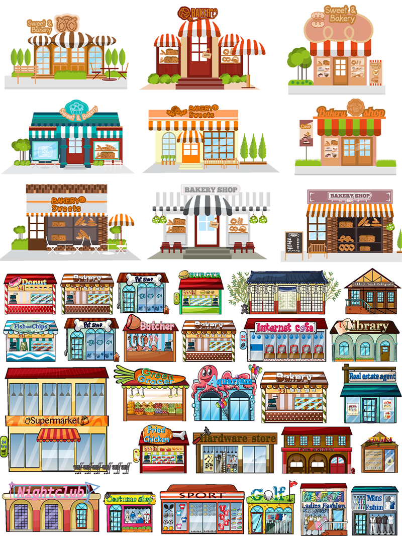 图片[3]-卡通房子房屋甜品咖啡面包宠物披萨商店图案PNG免扣AI矢量素材-设计猿