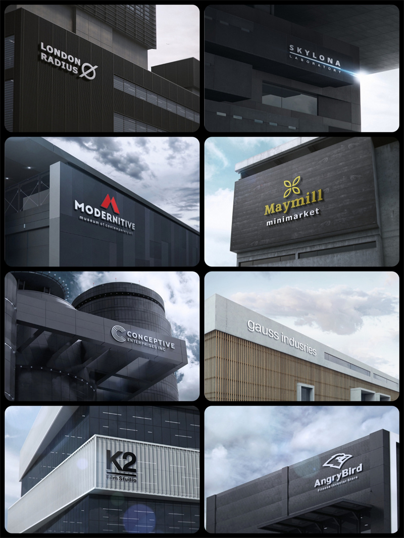 图片[1]-现代企业大高楼建筑外墙3D效果展示LOGO标志招牌贴图样机PSD模板-设计猿