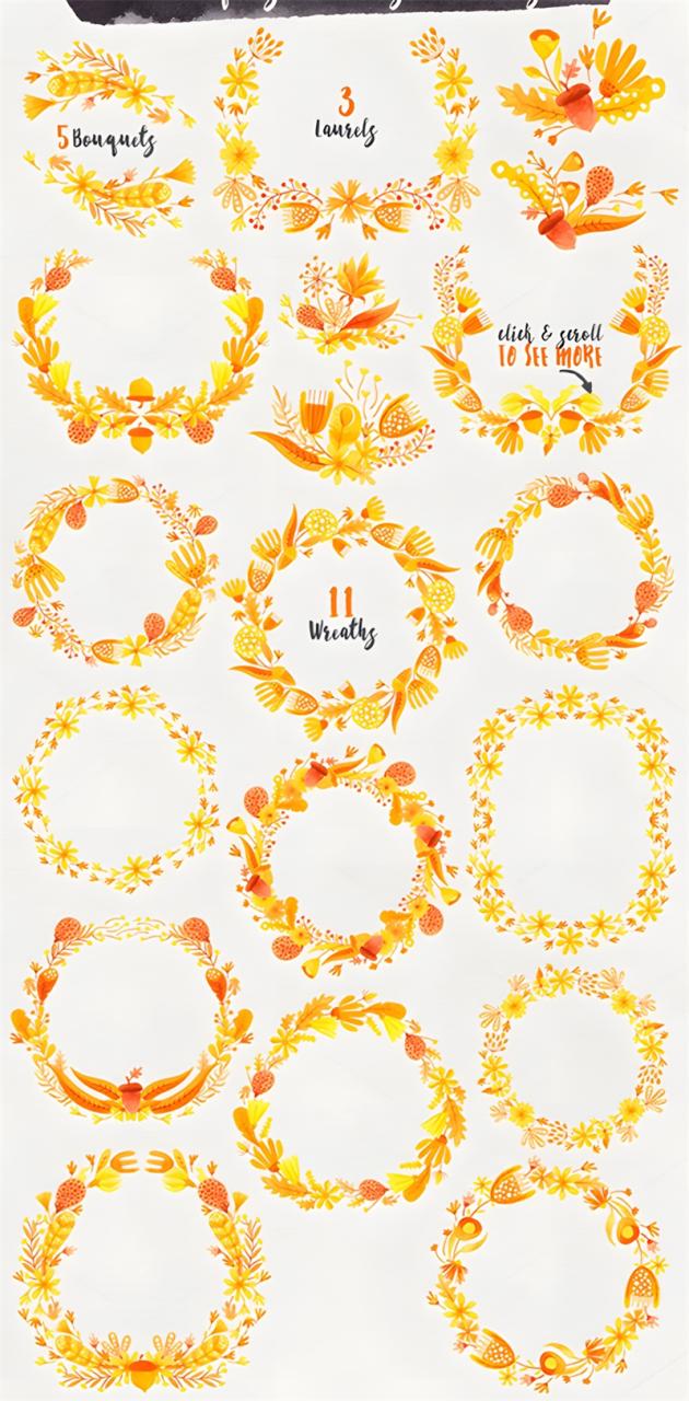 图片[3]-唯美秋季秋天水彩金黄色花环兔子叶子卡片PSD模板PNG免扣设计素材-设计猿