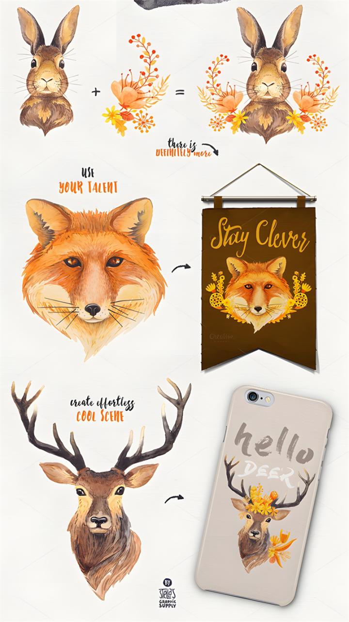 图片[4]-唯美秋季秋天水彩金黄色花环兔子叶子卡片PSD模板PNG免扣设计素材-设计猿