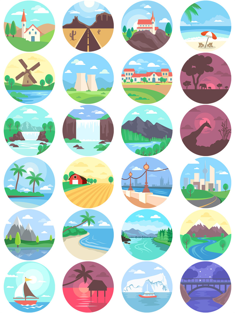 图片[1]-扁平化风景旅游景点小场景插画元素小图标PNG/JPG/AI矢量图标素材-设计猿