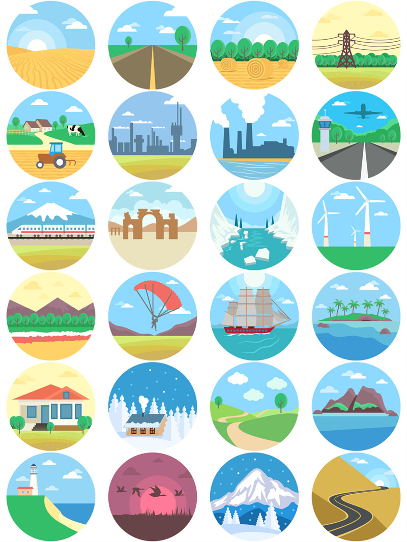 图片[2]-扁平化风景旅游景点小场景插画元素小图标PNG/JPG/AI矢量图标素材-设计猿