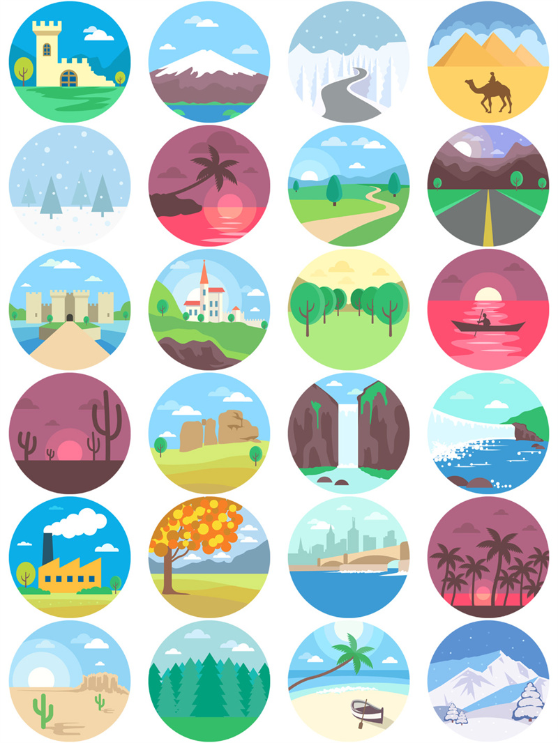 图片[3]-扁平化风景旅游景点小场景插画元素小图标PNG/JPG/AI矢量图标素材-设计猿