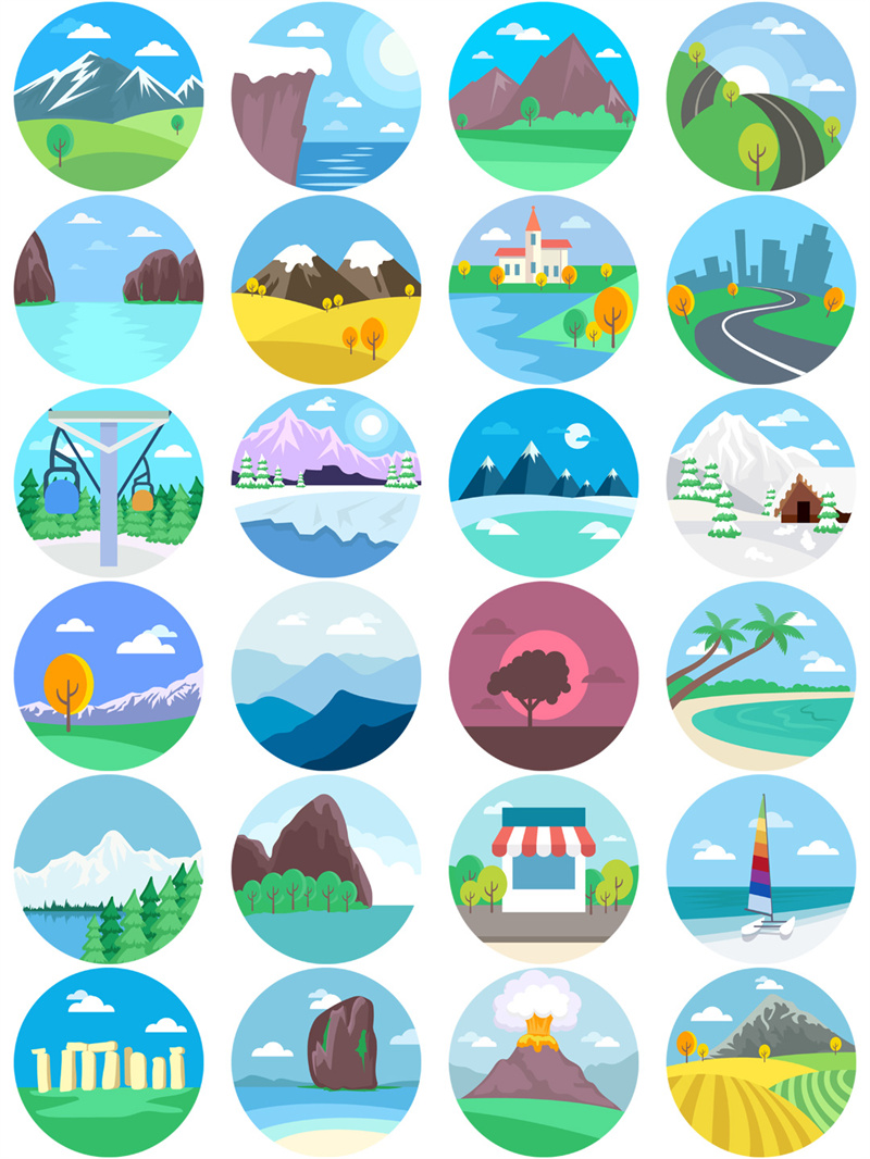 图片[4]-扁平化风景旅游景点小场景插画元素小图标PNG/JPG/AI矢量图标素材-设计猿