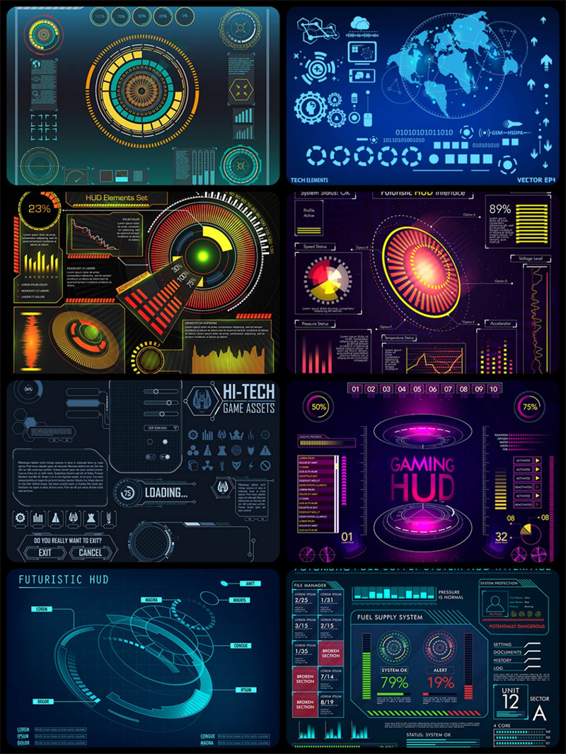 图片[1]-未来高科技科幻技术赛博朋克机械HUD操作系统界面AI矢量背景素材-设计猿